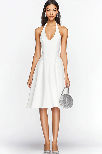 Halter A Line Satin White Graduation Dress